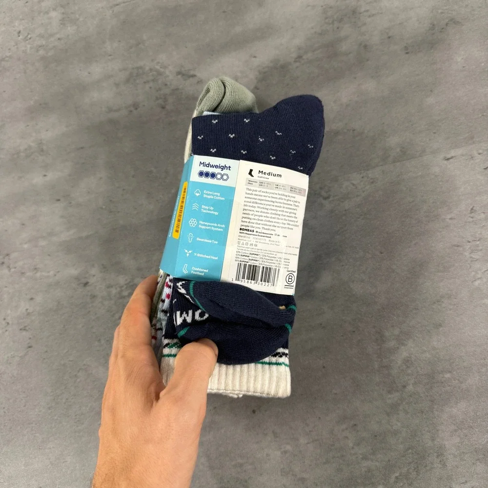 Bombas Socks Unisex Medium Calf Crew Multi Color Fair Isle Midweight 4-Pack